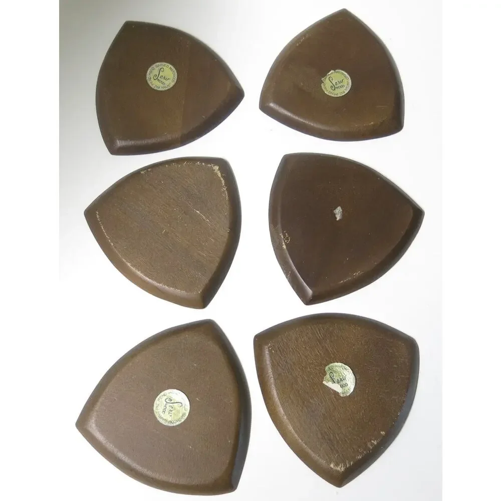 Vintage Coaster Set Wood Cork Mid Century Modern Japan Serv Wood Hand Carved